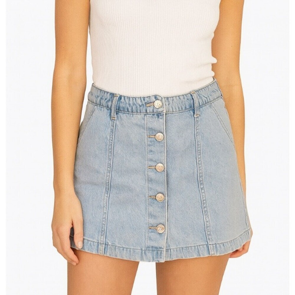 Forever 21 denim jean skirt mini front button SZ 28" with pockets